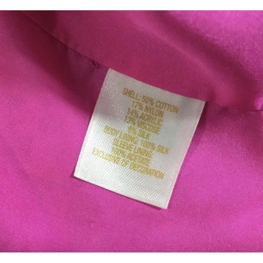 Kate Spade New York Brown Pink Plaid Tweed Silk Blend Cropped Jacket Size 4